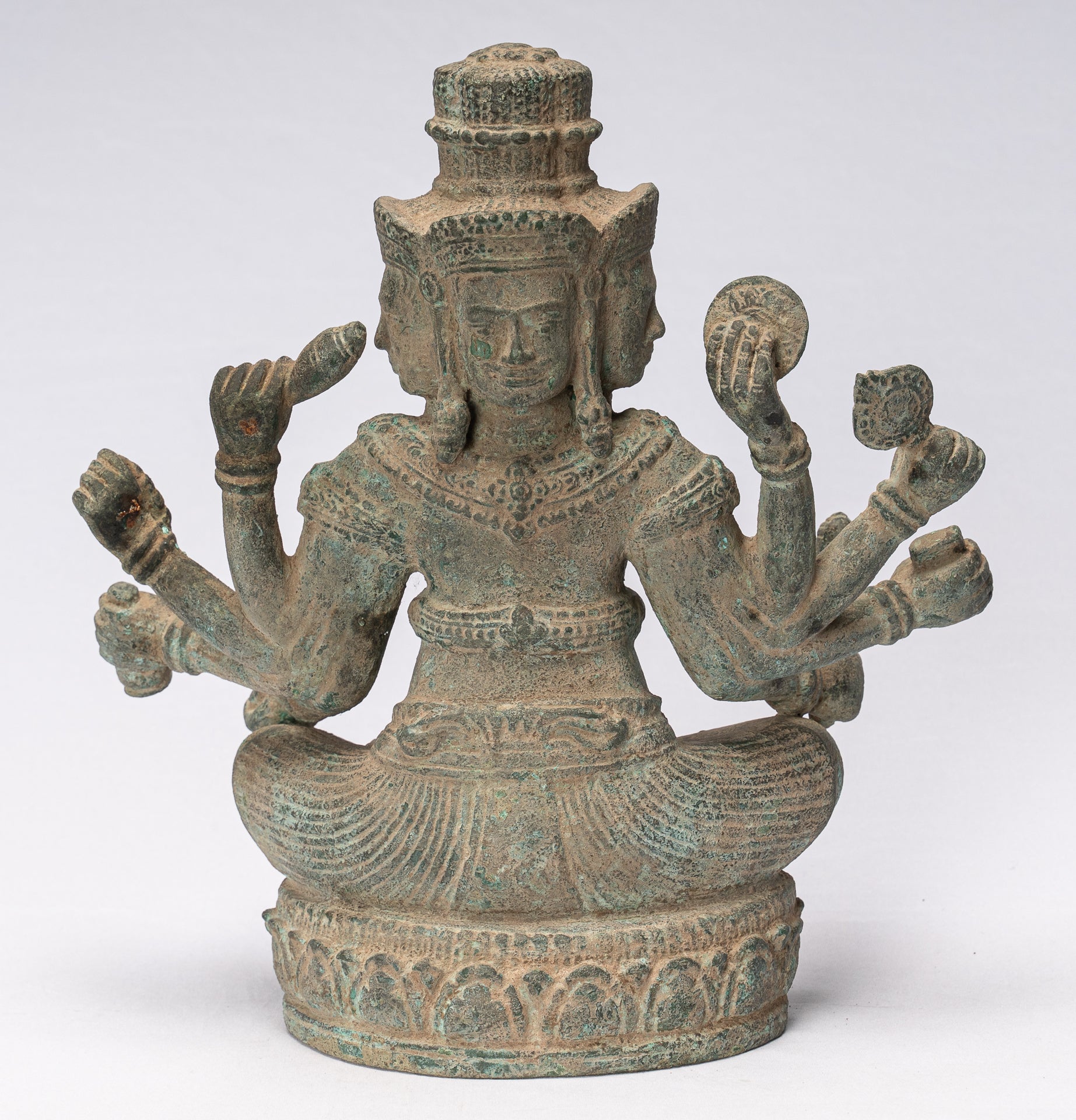 Estatua de Brahma - Antique Khmer Style Bronze 8 Arm Bayon Brahma - Creación de dios hindú - 31 cm/12 "