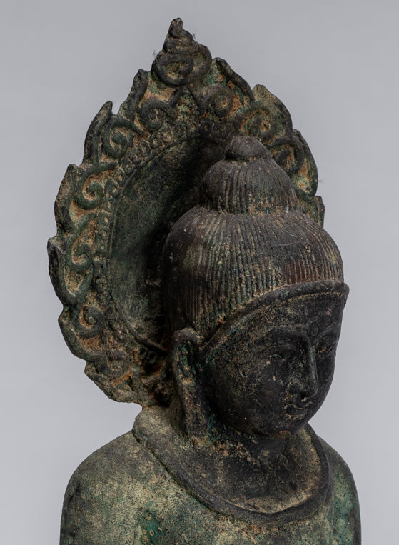 Estatua de Buda - Estatua de Buda de Protección de Bronce Sentada de estilo japonés antiguo - 34 cm/14 "