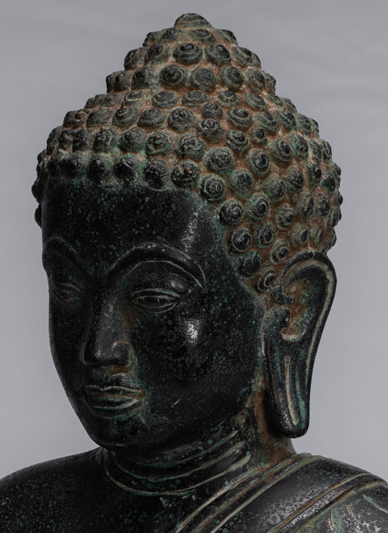 Statua di Buddha - Antique Thai Thai Seduto in bronzo Dvaravati Meditazione Buddha Statua - 34 cm/14 "