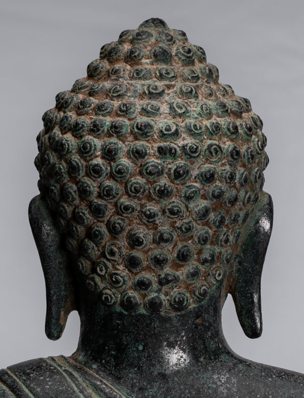 Statua di Buddha - Antique Thai Thai Seduto in bronzo Dvaravati Meditazione Buddha Statua - 34 cm/14 "