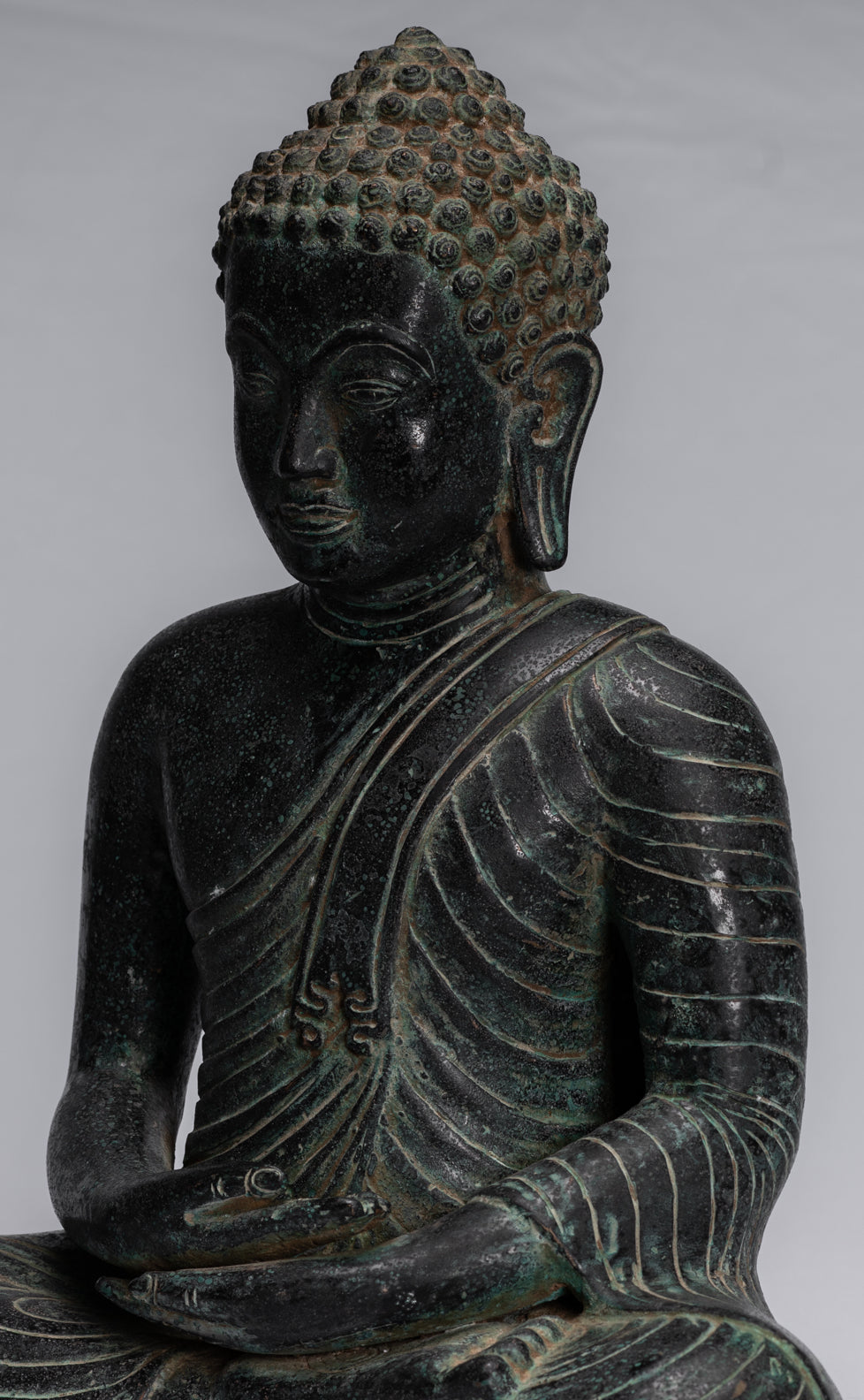 Statua di Buddha - Antique Thai Thai Seduto in bronzo Dvaravati Meditazione Buddha Statua - 34 cm/14 "