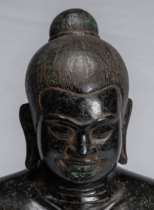 Meditazione di bronzo seduta in stile khmer antico jayavarman vii statua - 42cm/17 "