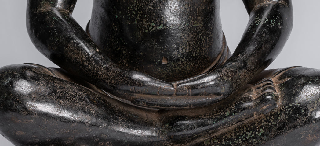 Meditazione di bronzo seduta in stile khmer antico jayavarman vii statua - 42cm/17 "