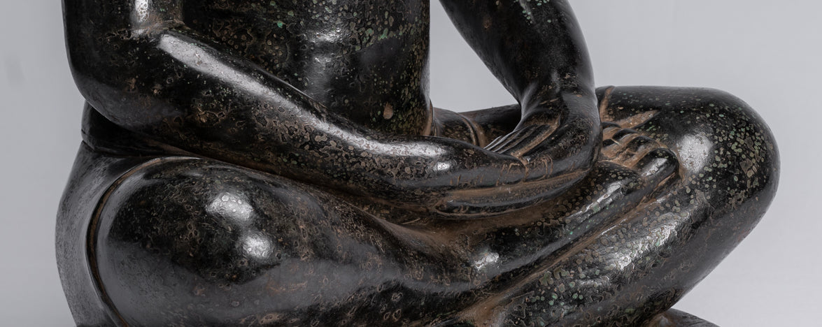 Meditazione di bronzo seduta in stile khmer antico jayavarman vii statua - 42cm/17 "