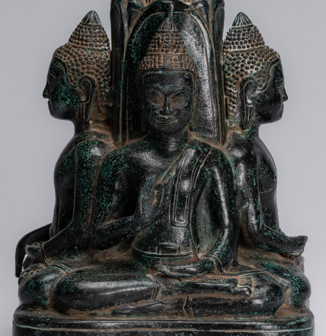Antique Khmer Style Southeast Asia Bronzo Buddha Statua a quattro vie - 28 cm/11 "