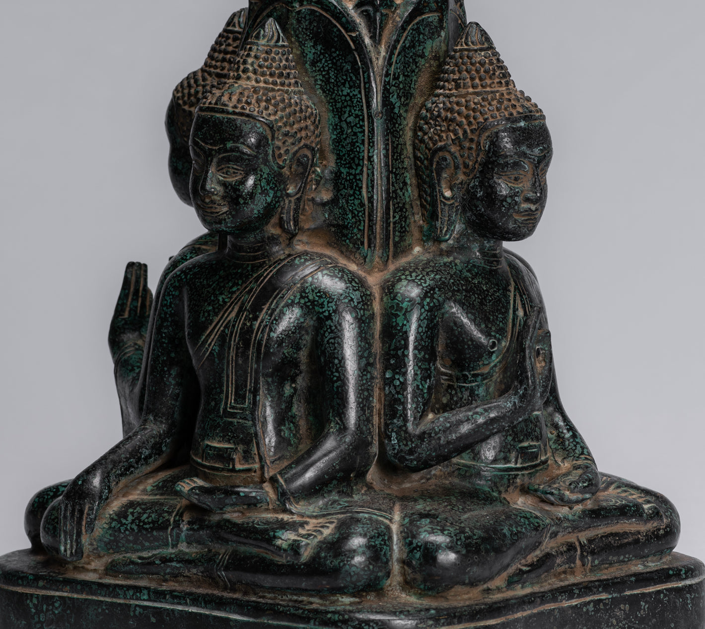 Antique Khmer Style Southeast Asia Bronzo Buddha Statua a quattro vie - 28 cm/11 "
