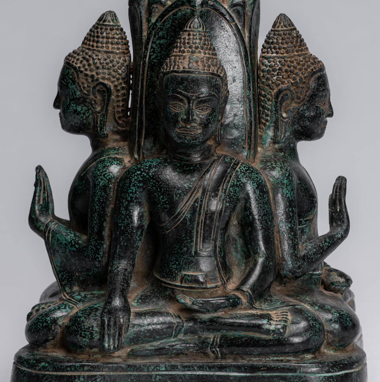 Antique Khmer Style Southeast Asia Bronzo Buddha Statua a quattro vie - 28 cm/11 "