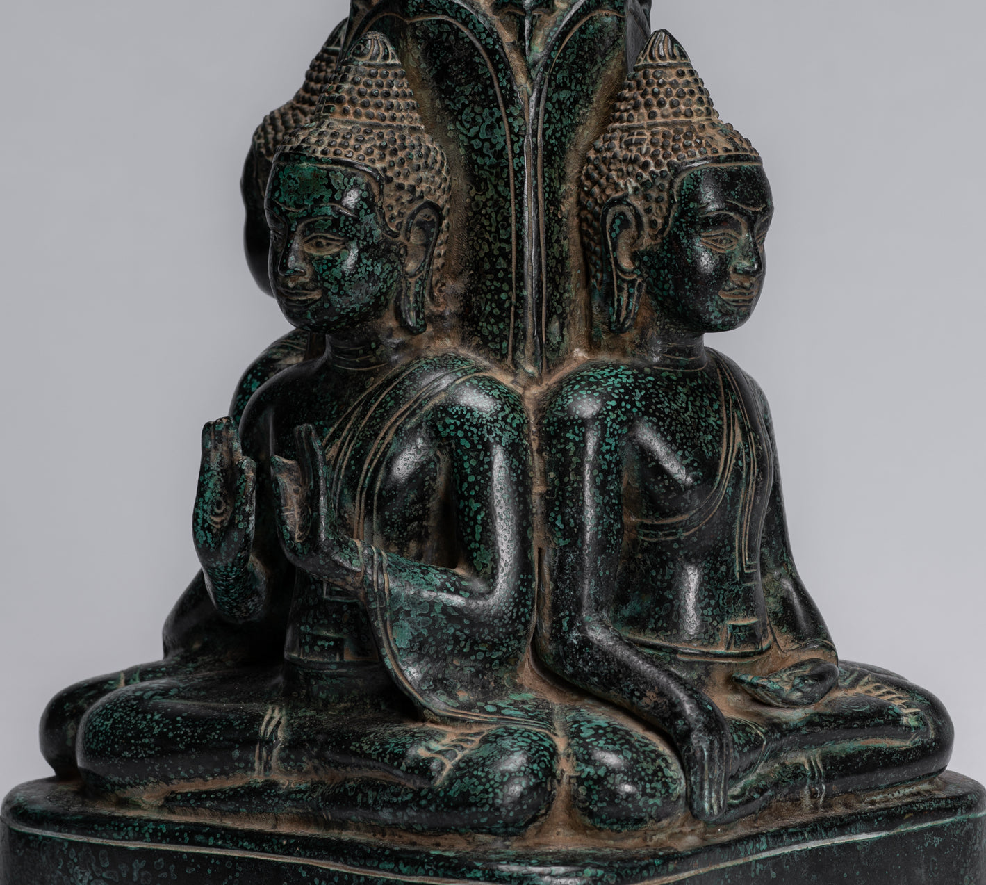 Antique Khmer Style Southeast Asia Bronzo Buddha Statua a quattro vie - 28 cm/11 "