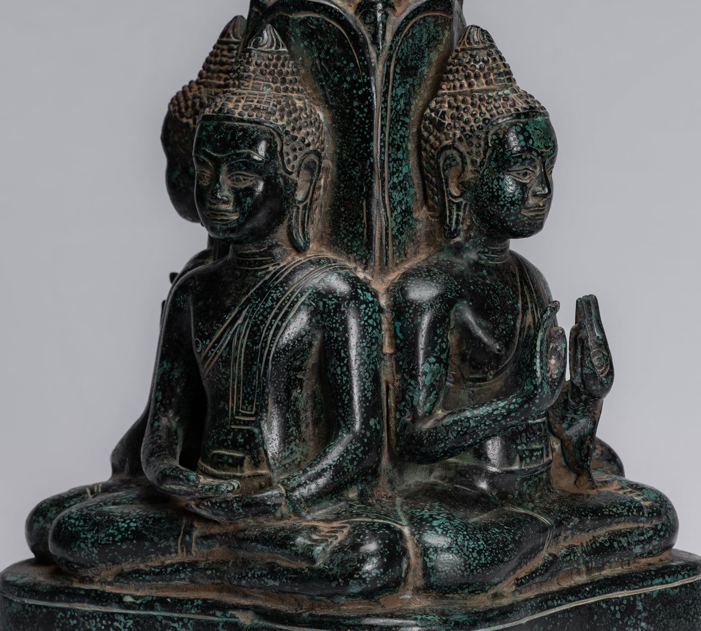 Antique Khmer Style Southeast Asia Bronzo Buddha Statua a quattro vie - 28 cm/11 "