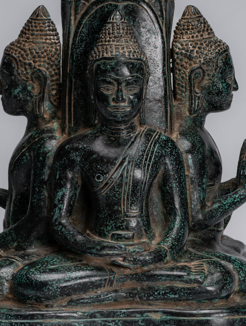 Antique Khmer Style Southeast Asia Bronzo Buddha Statua a quattro vie - 28 cm/11 "