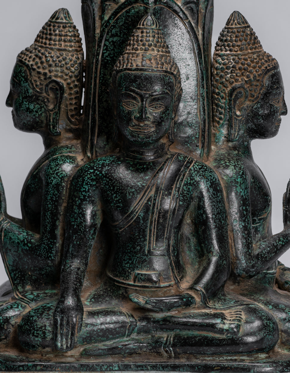 Antique Khmer Style Southeast Asia Bronzo Buddha Statua a quattro vie - 28 cm/11 "