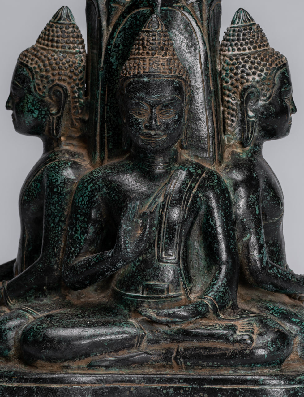 Antique Khmer Style Southeast Asia Bronzo Buddha Statua a quattro vie - 28 cm/11 "