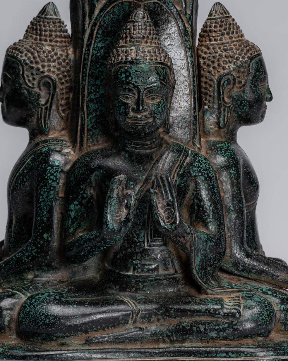 Antique Khmer Style Southeast Asia Bronzo Buddha Statua a quattro vie - 28 cm/11 "