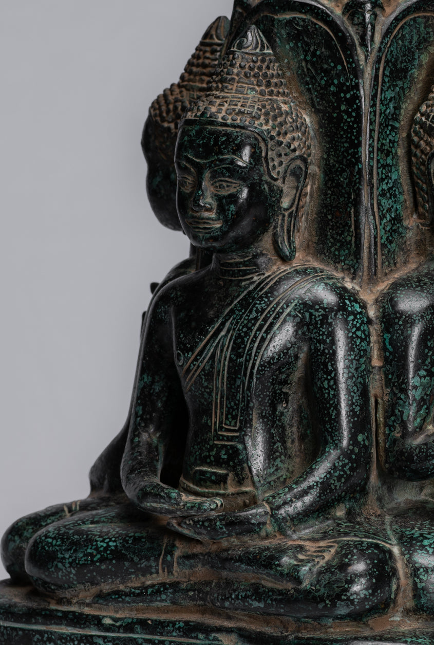 Antique Khmer Style Southeast Asia Bronzo Buddha Statua a quattro vie - 28 cm/11 "