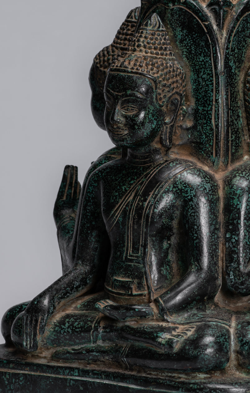 Antique Khmer Style Southeast Asia Bronzo Buddha Statua a quattro vie - 28 cm/11 "