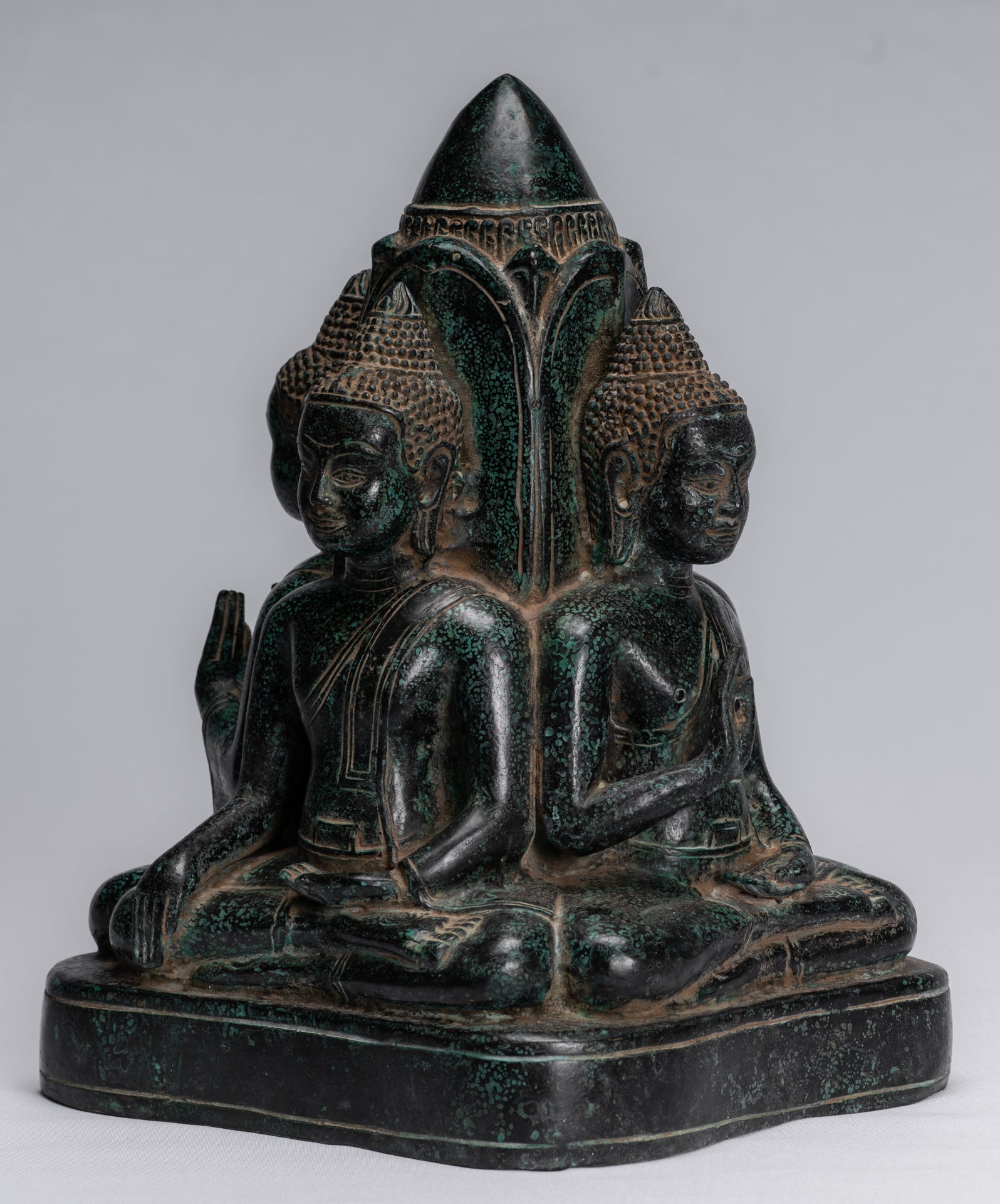 Antique Khmer Style Southeast Asia Bronzo Buddha Statua a quattro vie - 28 cm/11 "