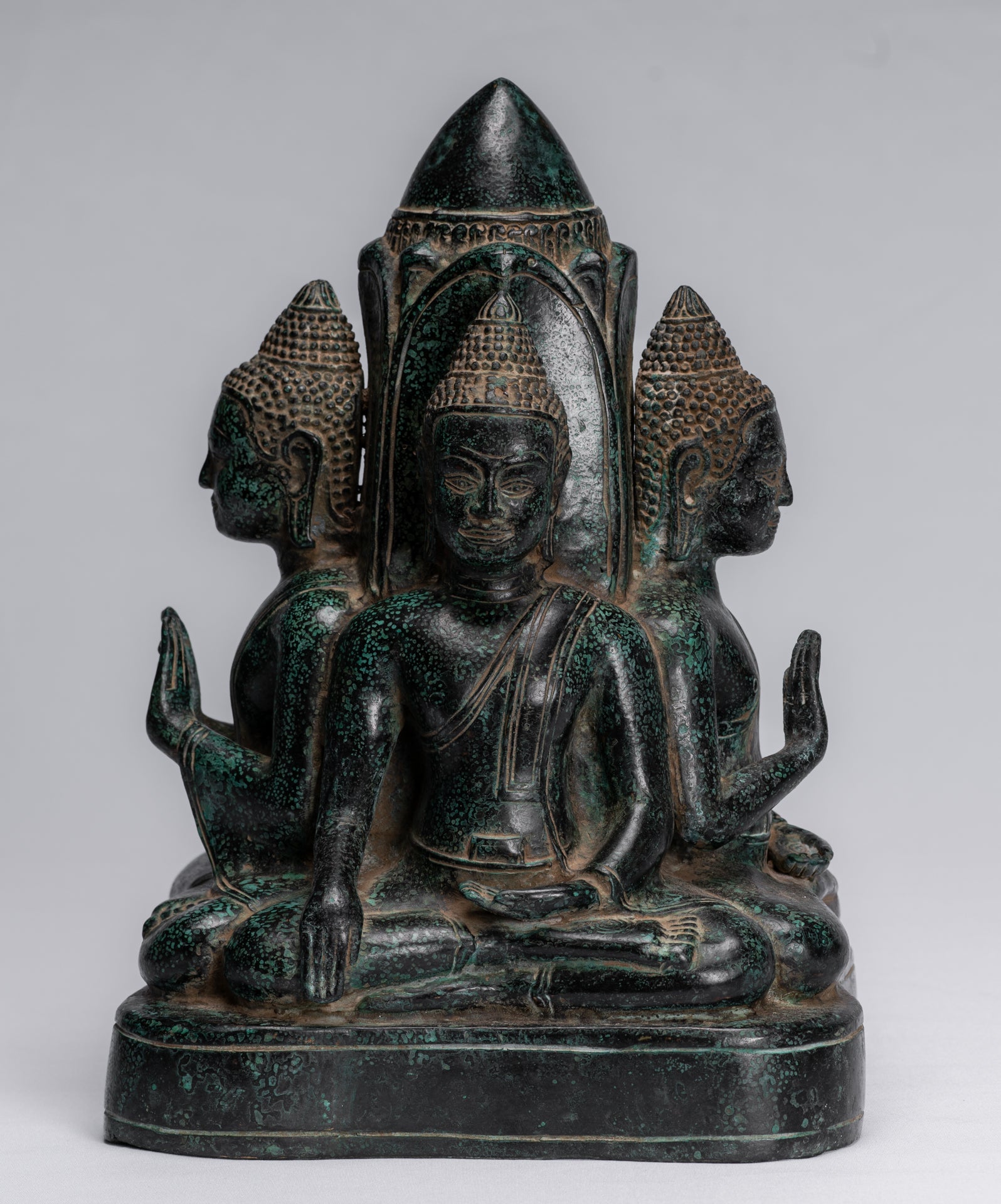 Antique Khmer Style Southeast Asia Bronzo Buddha Statua a quattro vie - 28 cm/11 "
