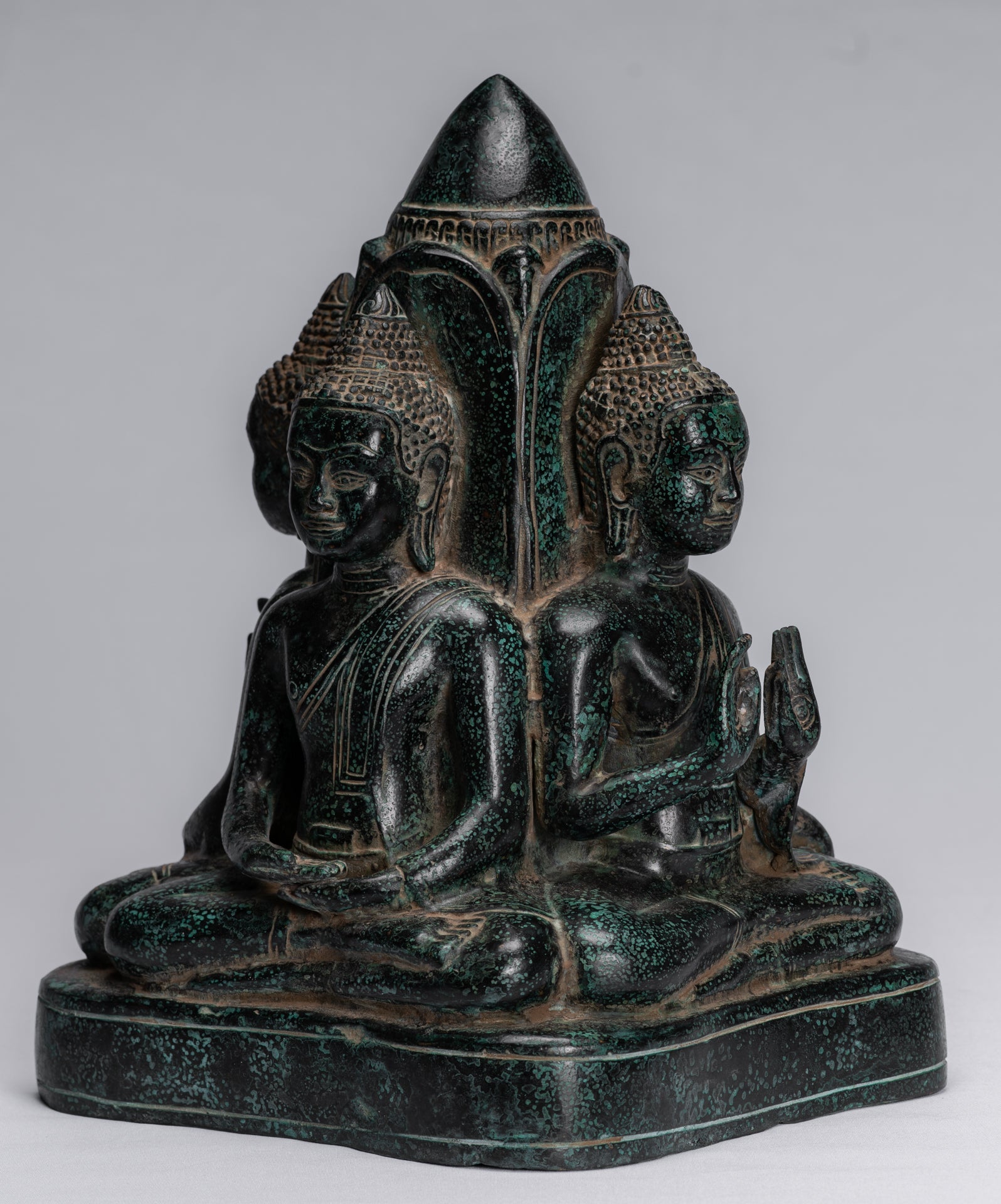 Antique Khmer Style Southeast Asia Bronzo Buddha Statua a quattro vie - 28 cm/11 "