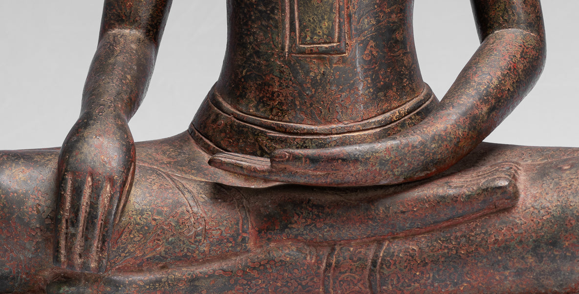 Statua Buddha - Antique Thai Thai Bronzo Seduto l'Illuminismo Buddha Statua - 47cm/19 "