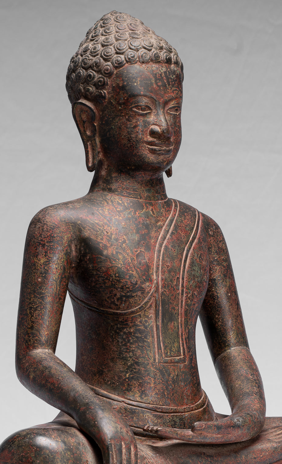 Statua Buddha - Antique Thai Thai Bronzo Seduto l'Illuminismo Buddha Statua - 47cm/19 "