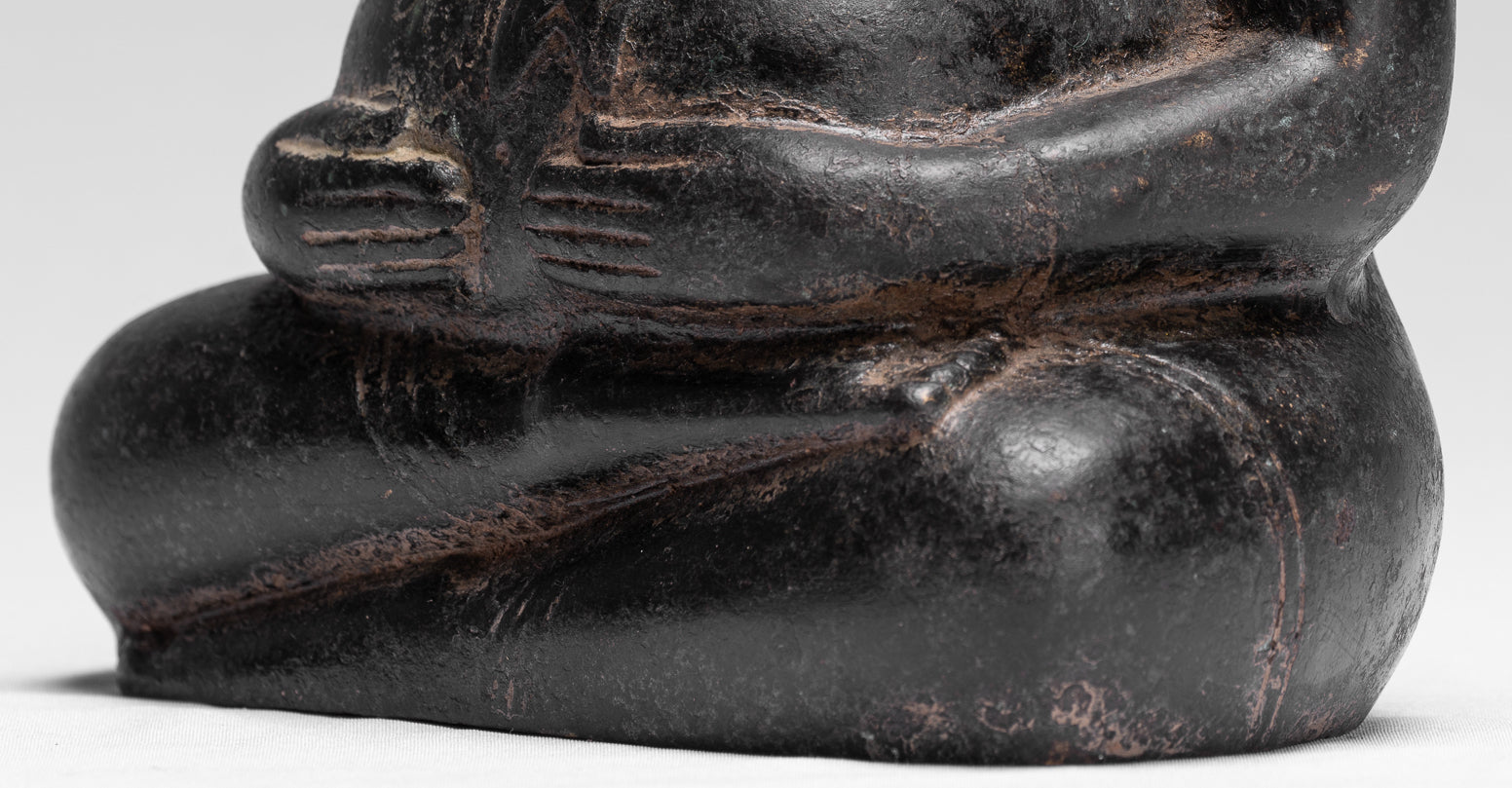 Statue di Buddha - Antique Khmer in stile Khmer Bronzo felice, grasso, statua di Buddha Budai - 18 cm/7 "