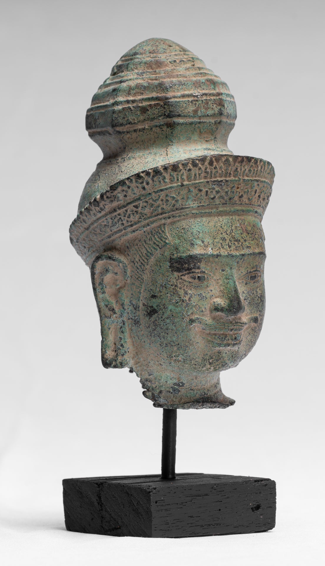 Statue Vishnu - Antique preah -ko in stile bronzo Vishnu Head - Protector & Preserver - 21cm/8 "