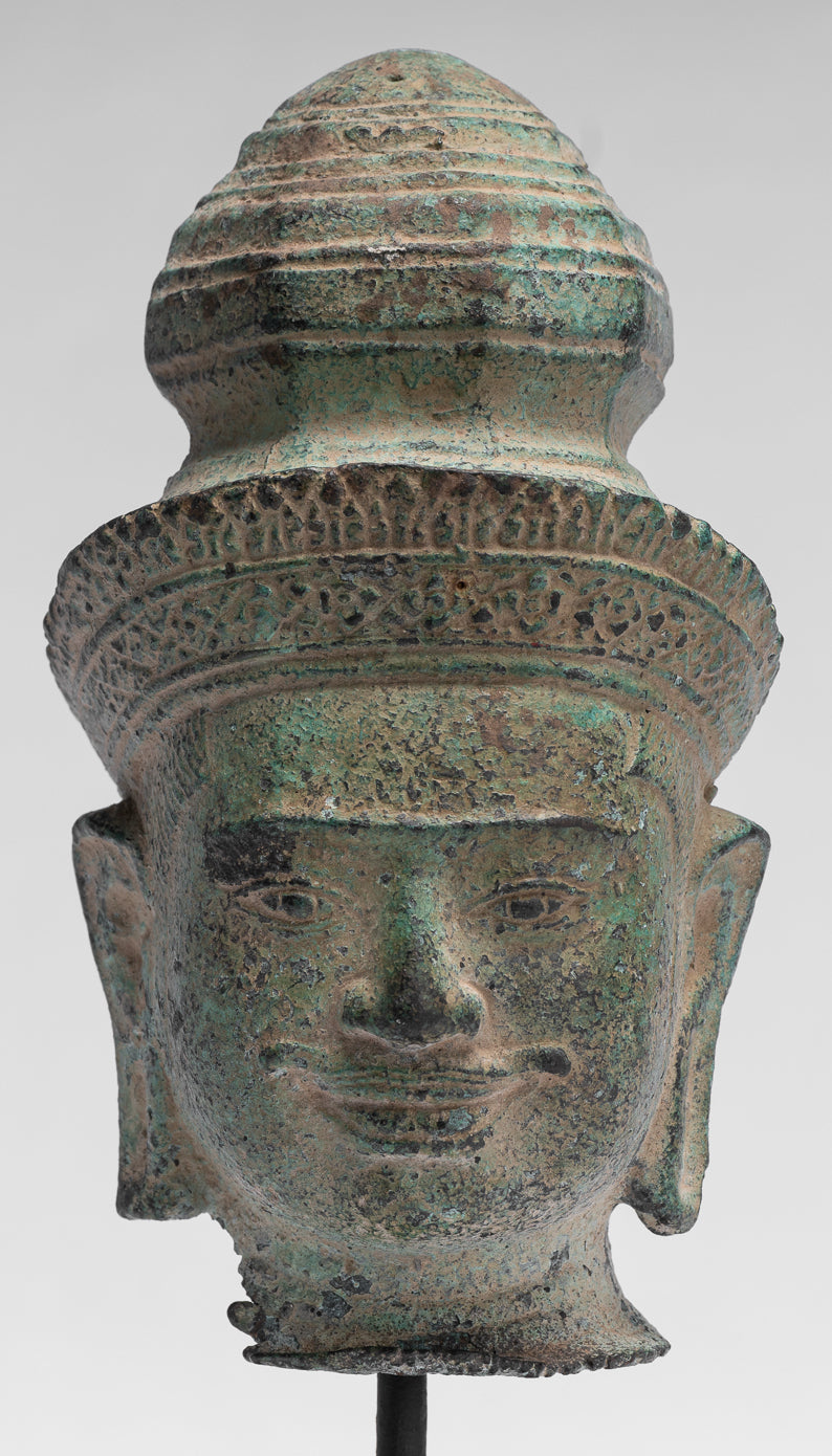 Statue Vishnu - Antique preah -ko in stile bronzo Vishnu Head - Protector & Preserver - 21cm/8 "