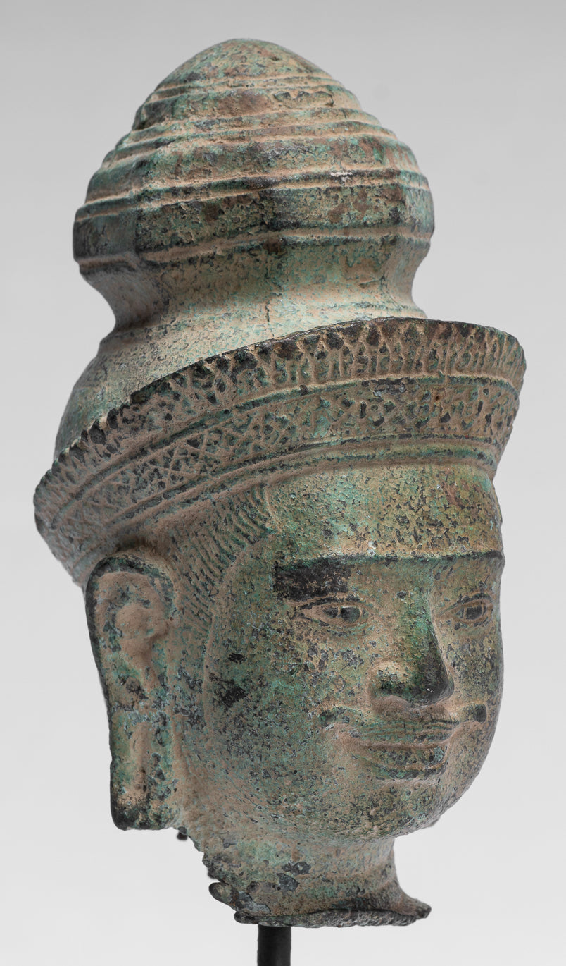 Statue Vishnu - Antique preah -ko in stile bronzo Vishnu Head - Protector & Preserver - 21cm/8 "