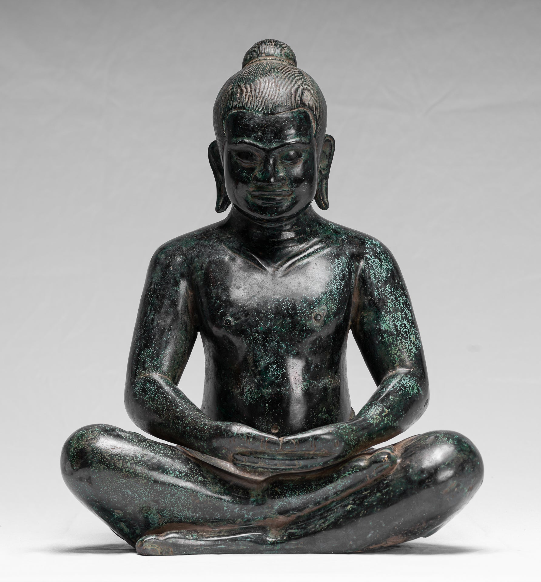 Meditazione di bronzo seduta in stile khmer antico jayavarman vii statua - 38 cm/15 "