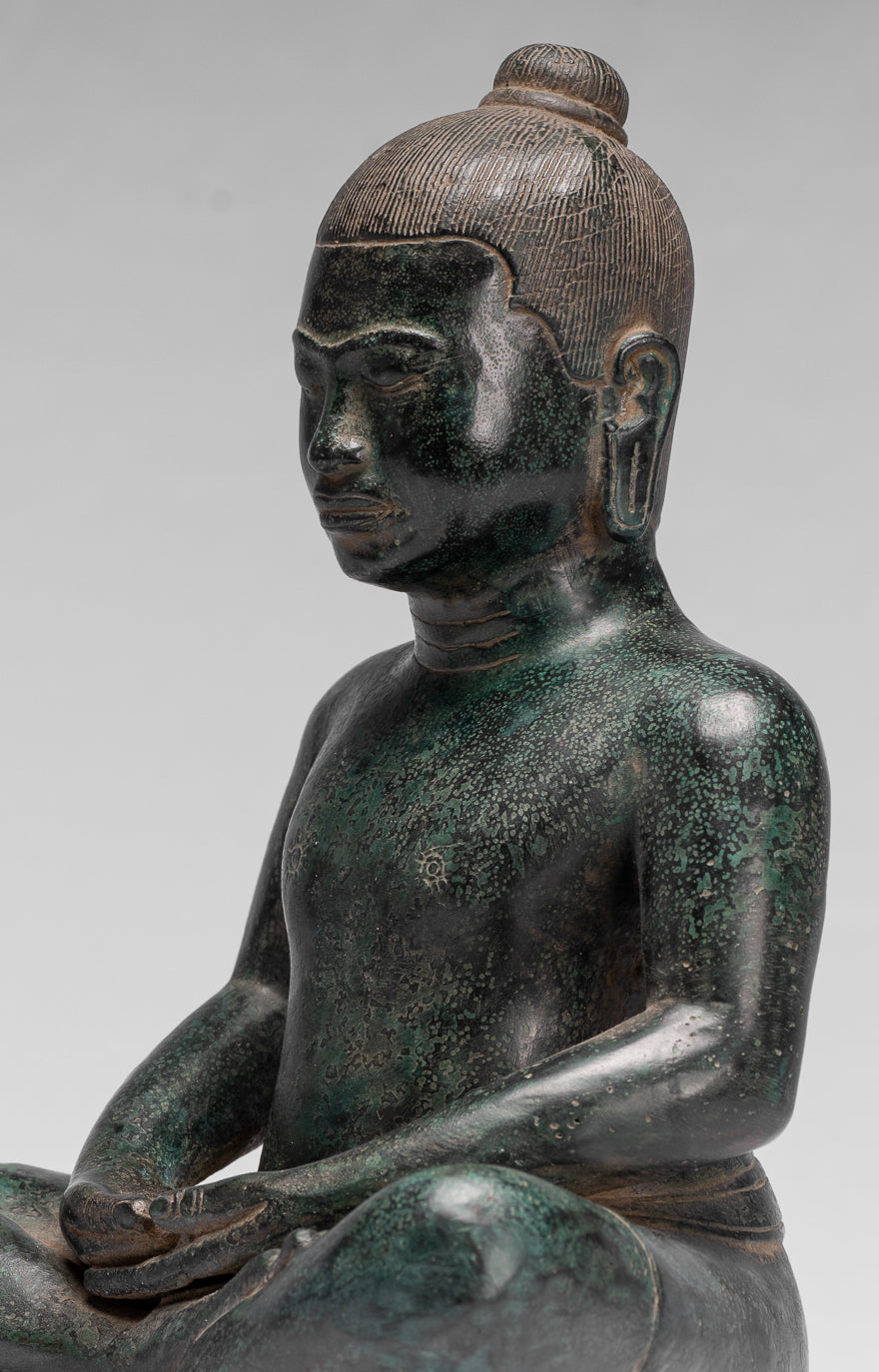 Meditazione di bronzo seduta in stile khmer antico jayavarman vii statua - 26 cm/10 "