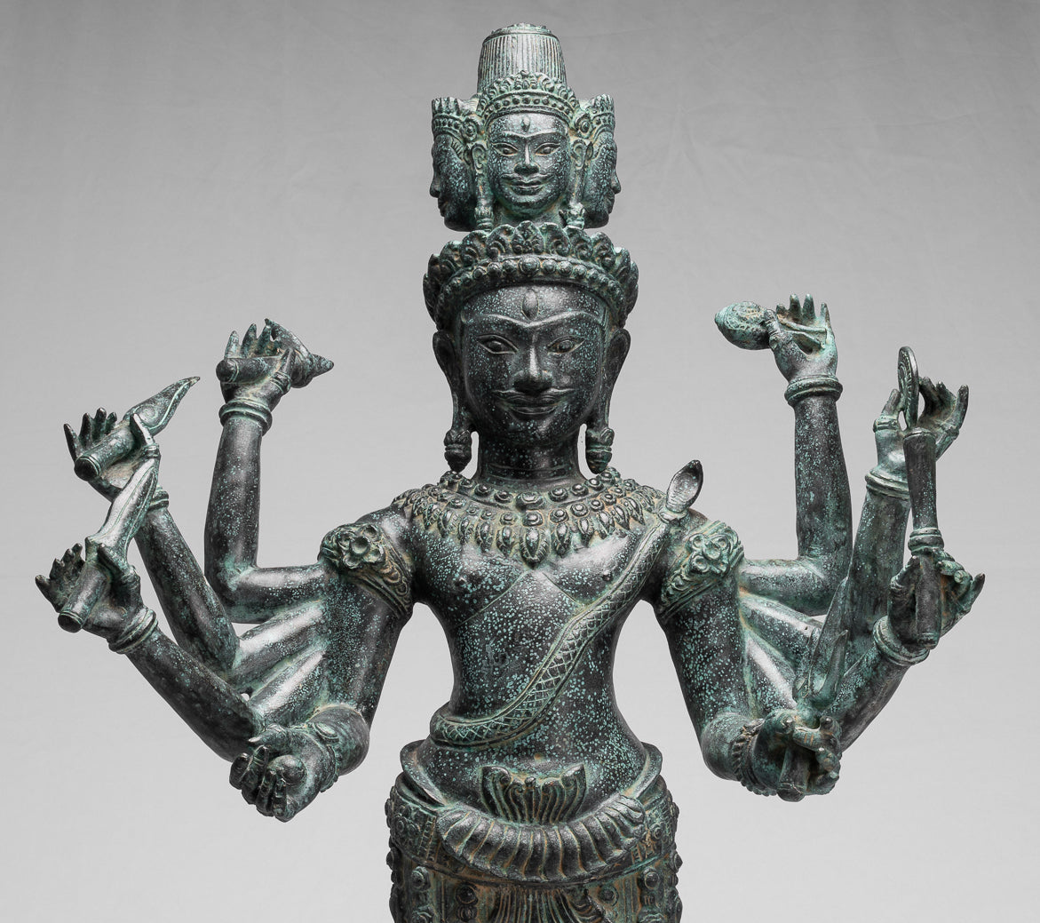 Statue Trimurti - Antique Khmer Style Trimurti Shiva Brahma Vishnu Statua - 95 cm/38 "