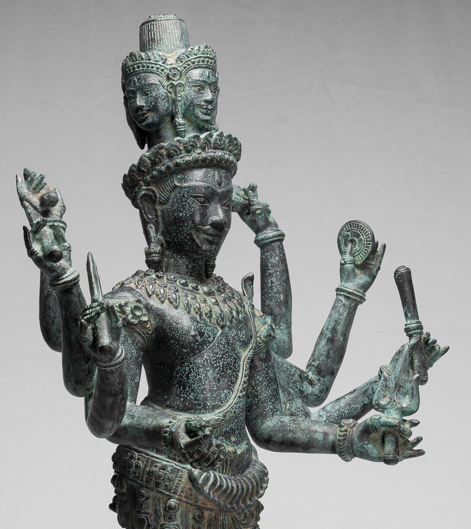 Statue Trimurti - Antique Khmer Style Trimurti Shiva Brahma Vishnu Statua - 95 cm/38 "
