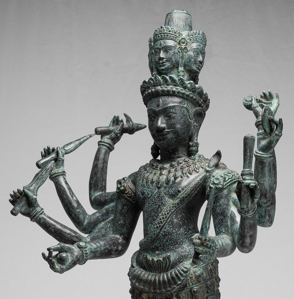 Statue Trimurti - Antique Khmer Style Trimurti Shiva Brahma Vishnu Statua - 95 cm/38 "