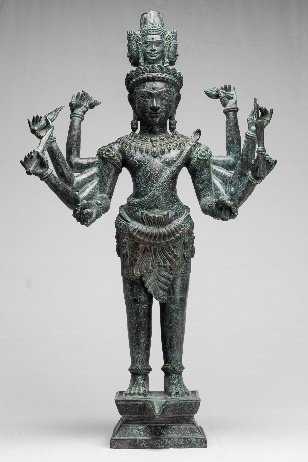 Statue Trimurti - Antique Khmer Style Trimurti Shiva Brahma Vishnu Statua - 95 cm/38 "