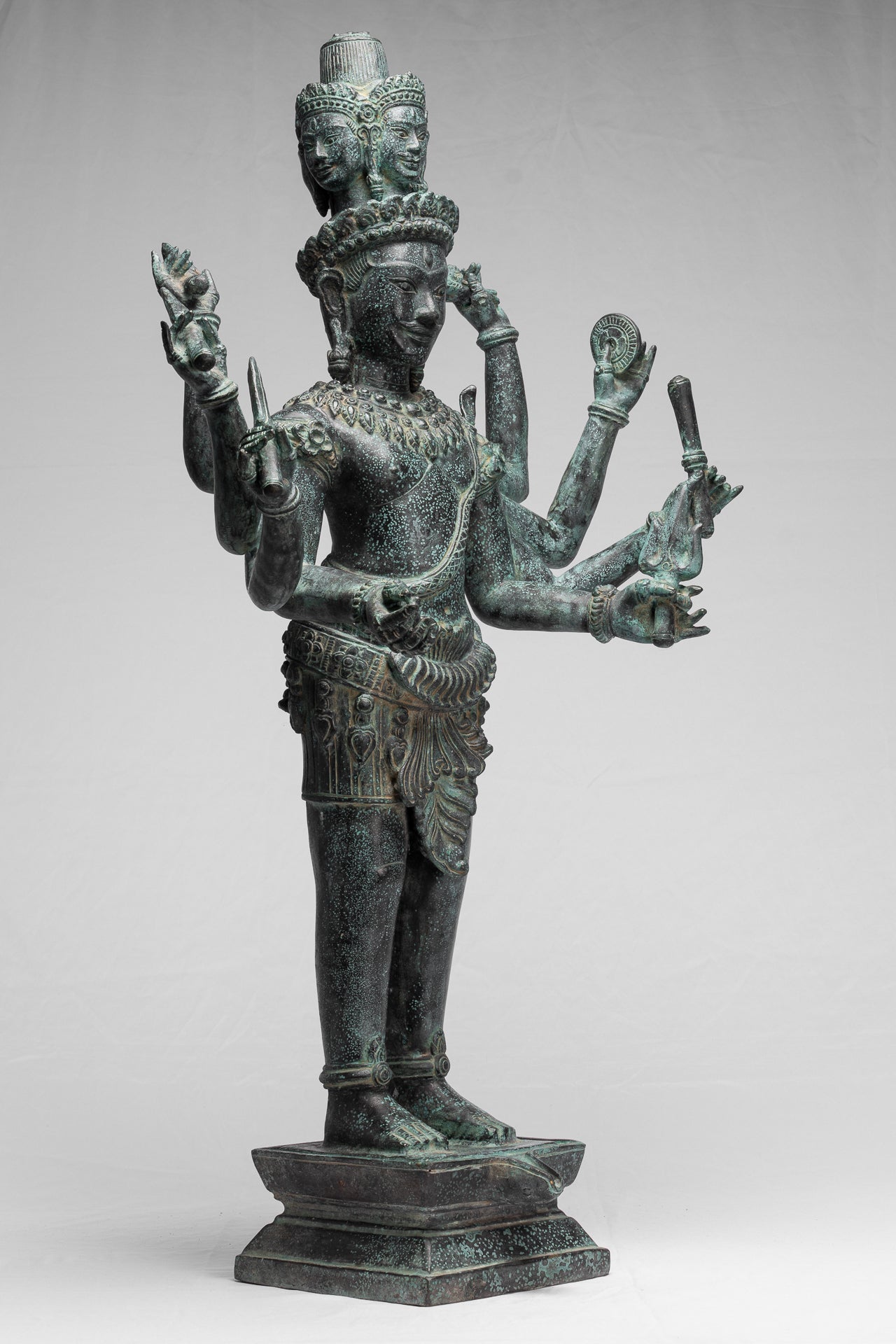 Statue Trimurti - Antique Khmer Style Trimurti Shiva Brahma Vishnu Statua - 95 cm/38 "