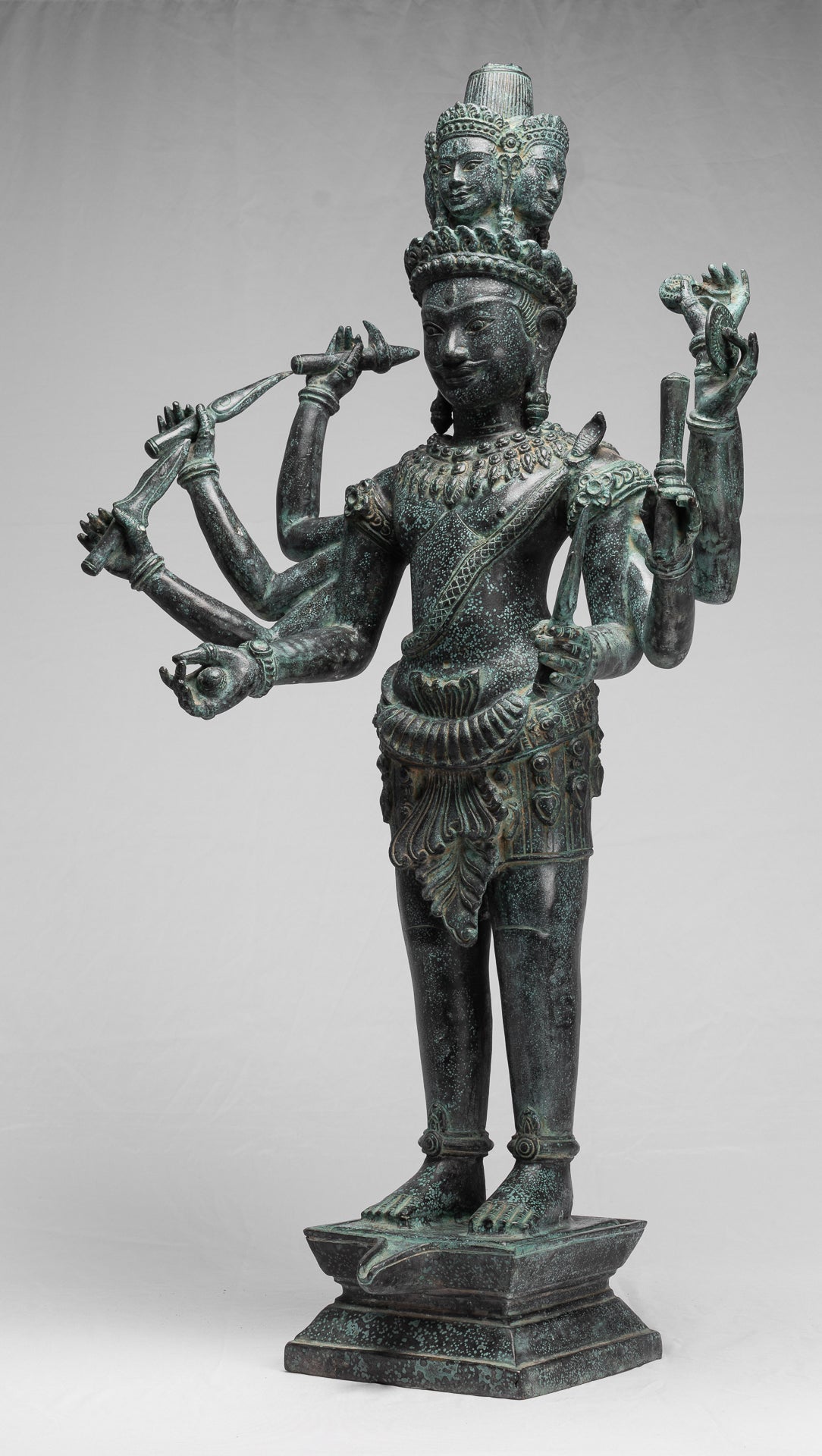 Statue Trimurti - Antique Khmer Style Trimurti Shiva Brahma Vishnu Statua - 95 cm/38 "