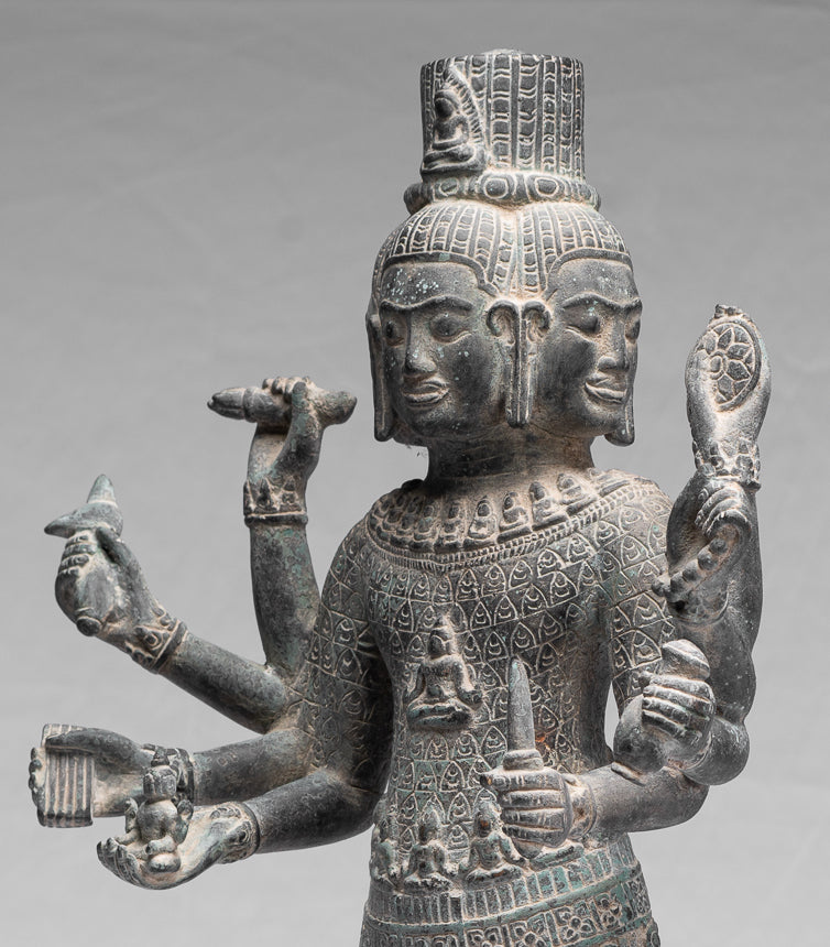 Antique Khmer Style Bronze Bayon State in Standing Lokeshvara - 53cm/21 "