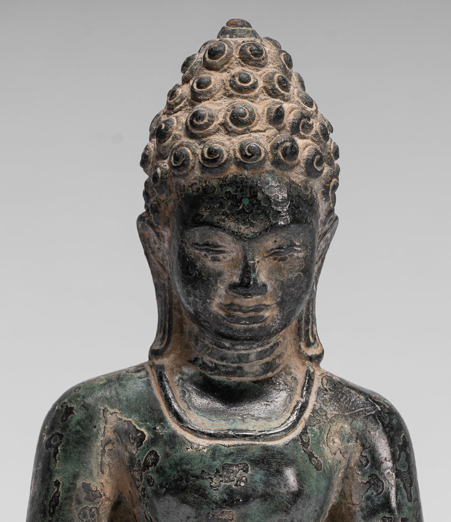 Statue di Buddha - Antique Khmer Style Seduto in bronzo da Phnom Da Meditation Statue Buddha - 20 cm/8 "