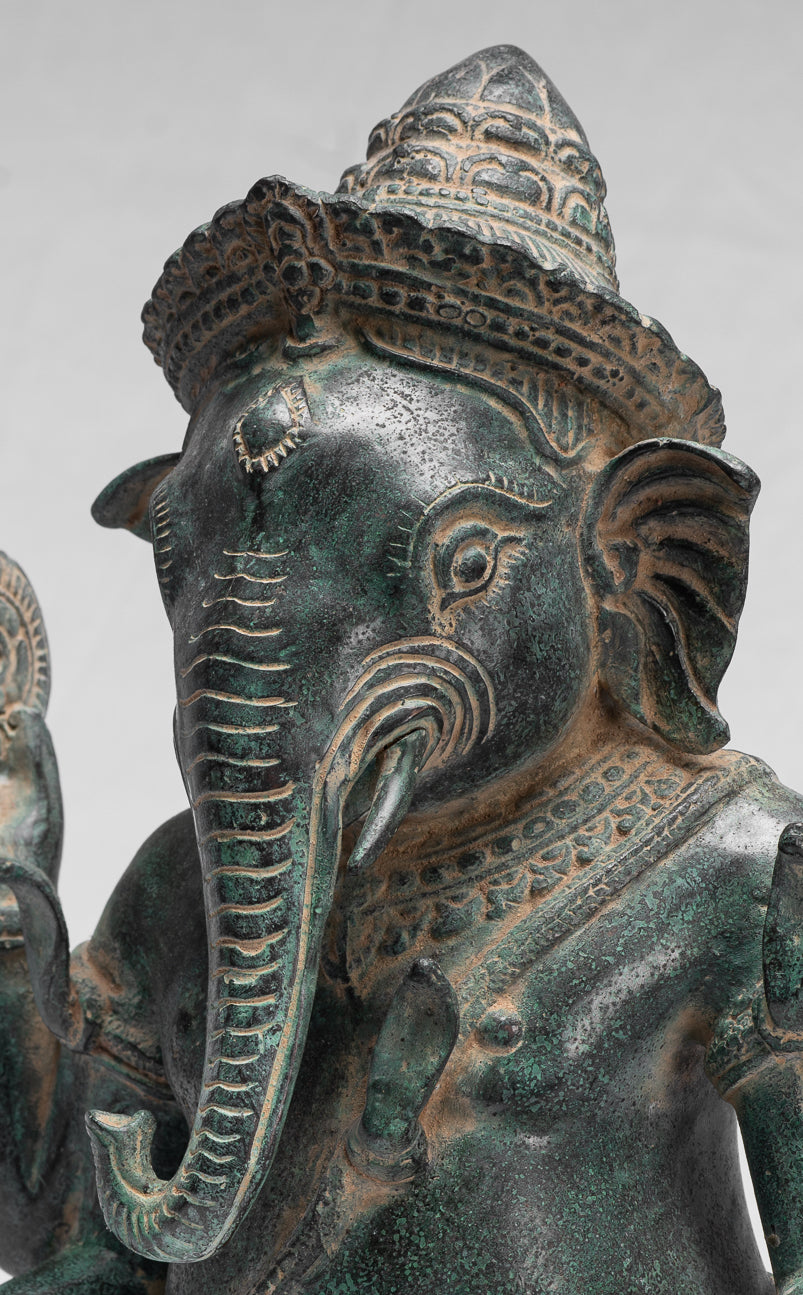 Statue Ganesha - Bronzo di baia di baia da khmer antico seduto a quattro braccio ganesh statua - 36 cm/14 "