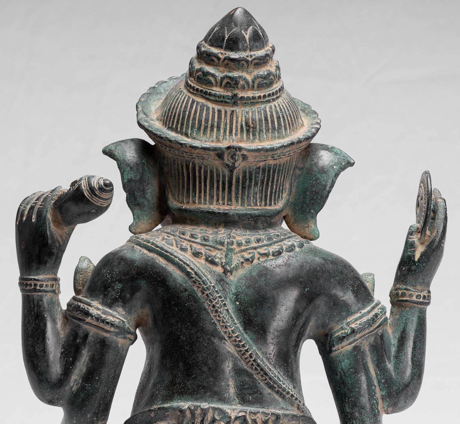 Statue Ganesha - Bronzo di baia di baia da khmer antico seduto a quattro braccio ganesh statua - 36 cm/14 "