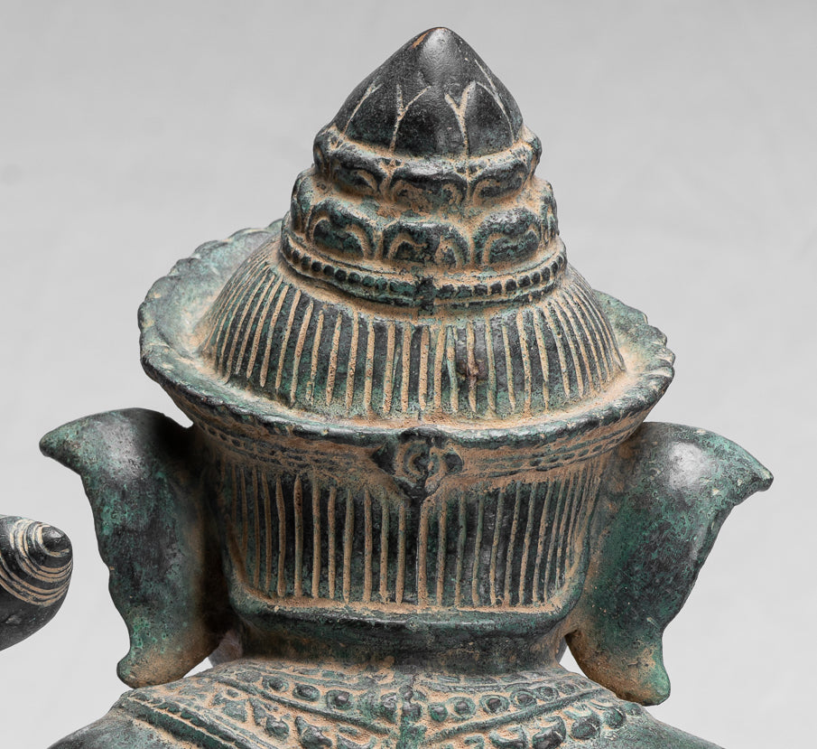 Statue Ganesha - Bronzo di baia di baia da khmer antico seduto a quattro braccio ganesh statua - 36 cm/14 "