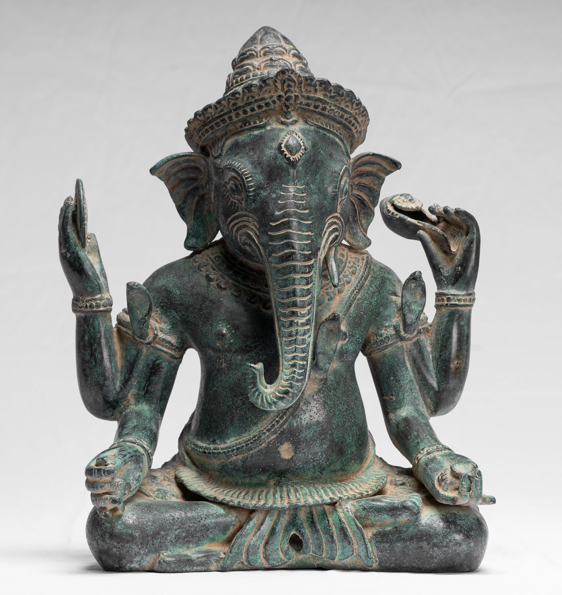 Statue Ganesha - Bronzo di baia di baia da khmer antico seduto a quattro braccio ganesh statua - 36 cm/14 "