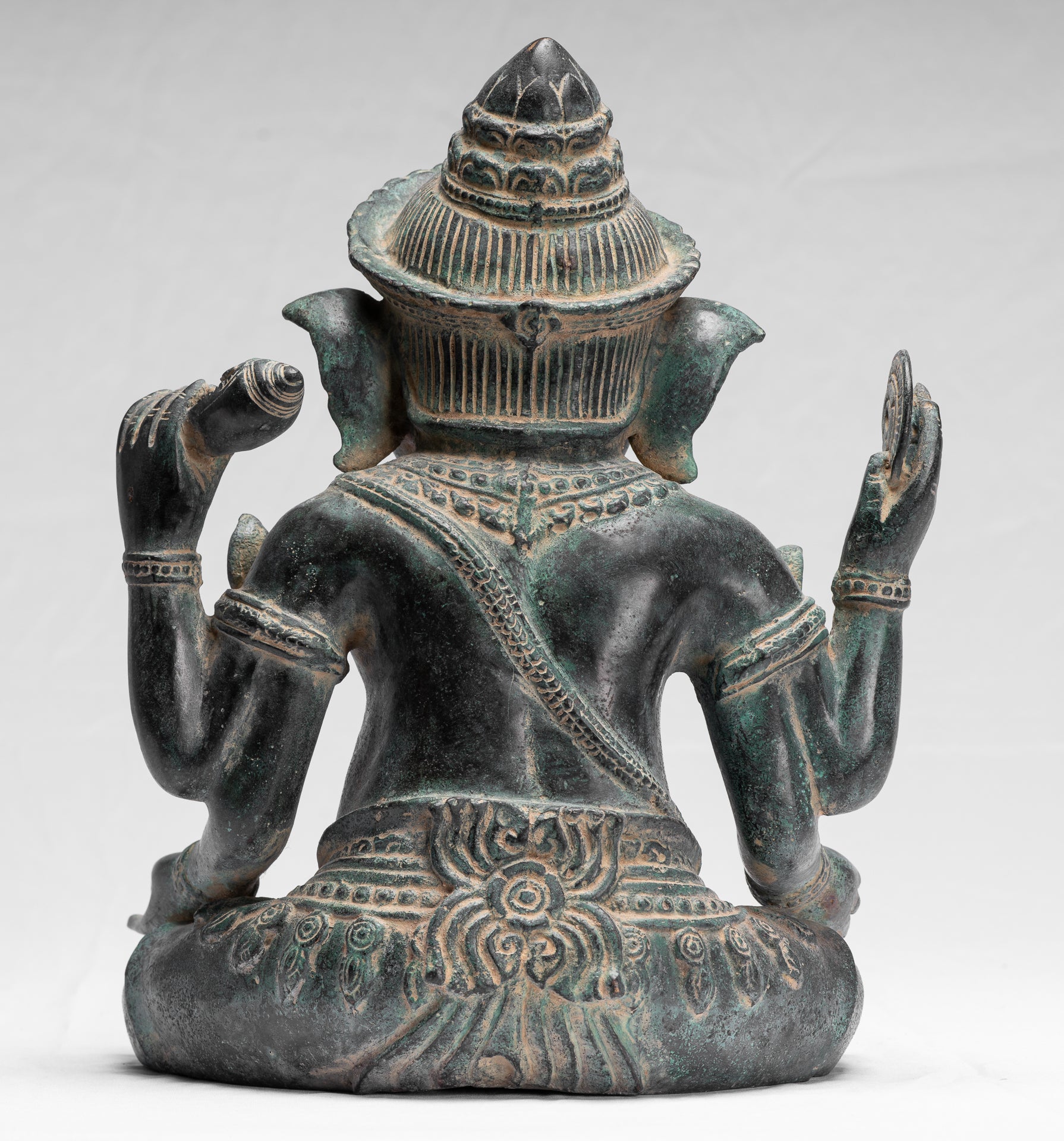Statue Ganesha - Bronzo di baia di baia da khmer antico seduto a quattro braccio ganesh statua - 36 cm/14 "