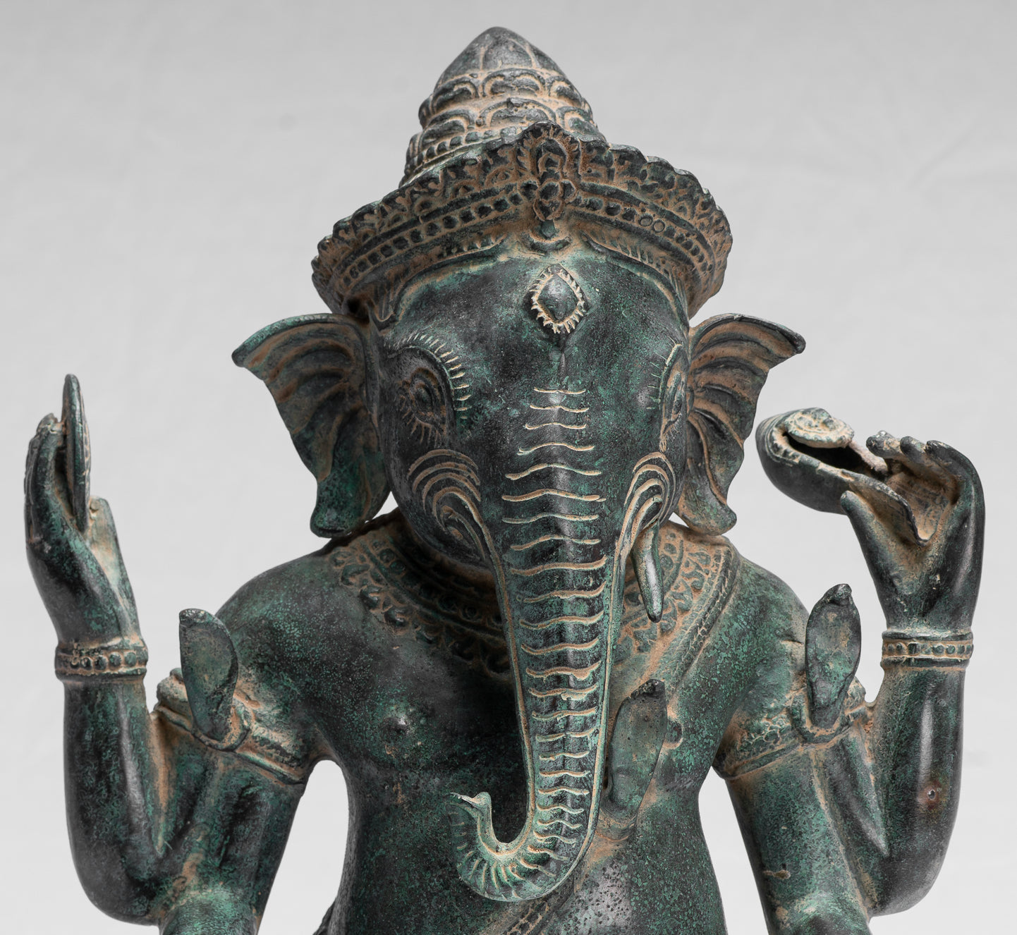 Statue Ganesha - Bronzo di baia di baia da khmer antico seduto a quattro braccio ganesh statua - 36 cm/14 "