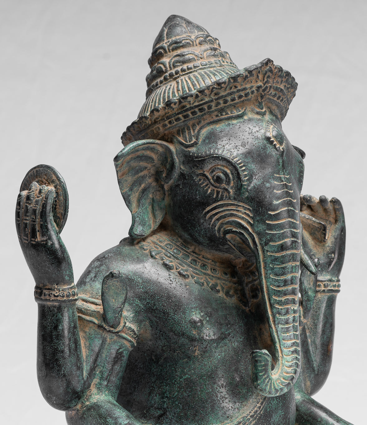 Statue Ganesha - Bronzo di baia di baia da khmer antico seduto a quattro braccio ganesh statua - 36 cm/14 "