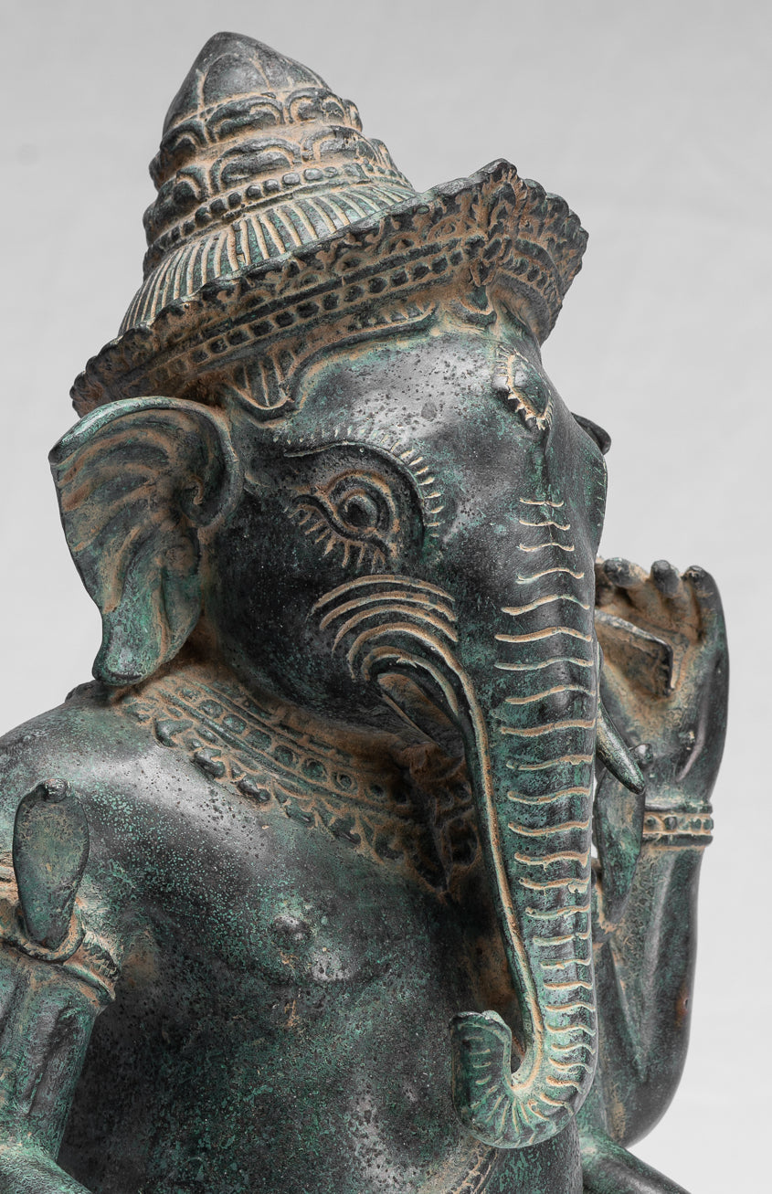 Statue Ganesha - Bronzo di baia di baia da khmer antico seduto a quattro braccio ganesh statua - 36 cm/14 "