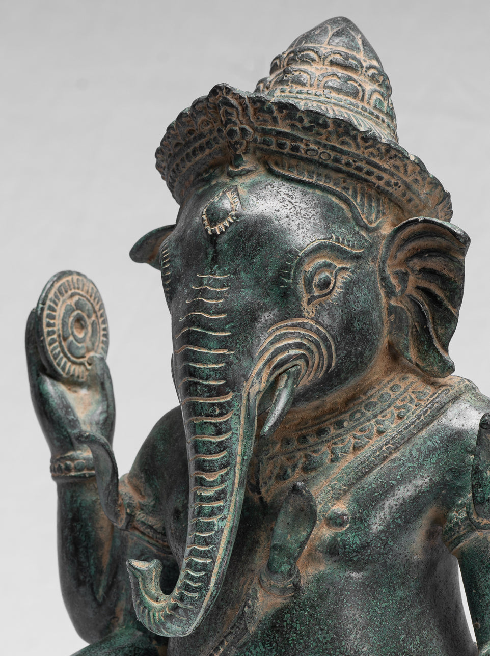 Statue Ganesha - Bronzo di baia di baia da khmer antico seduto a quattro braccio ganesh statua - 36 cm/14 "