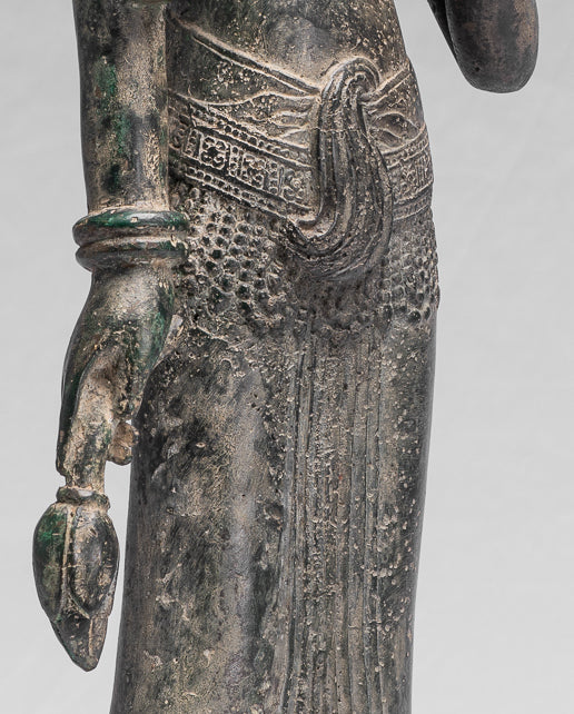 Antique Khmer in stile Bronzo Banteay Srei Standing Apsara o Angel - 53cm/21 "