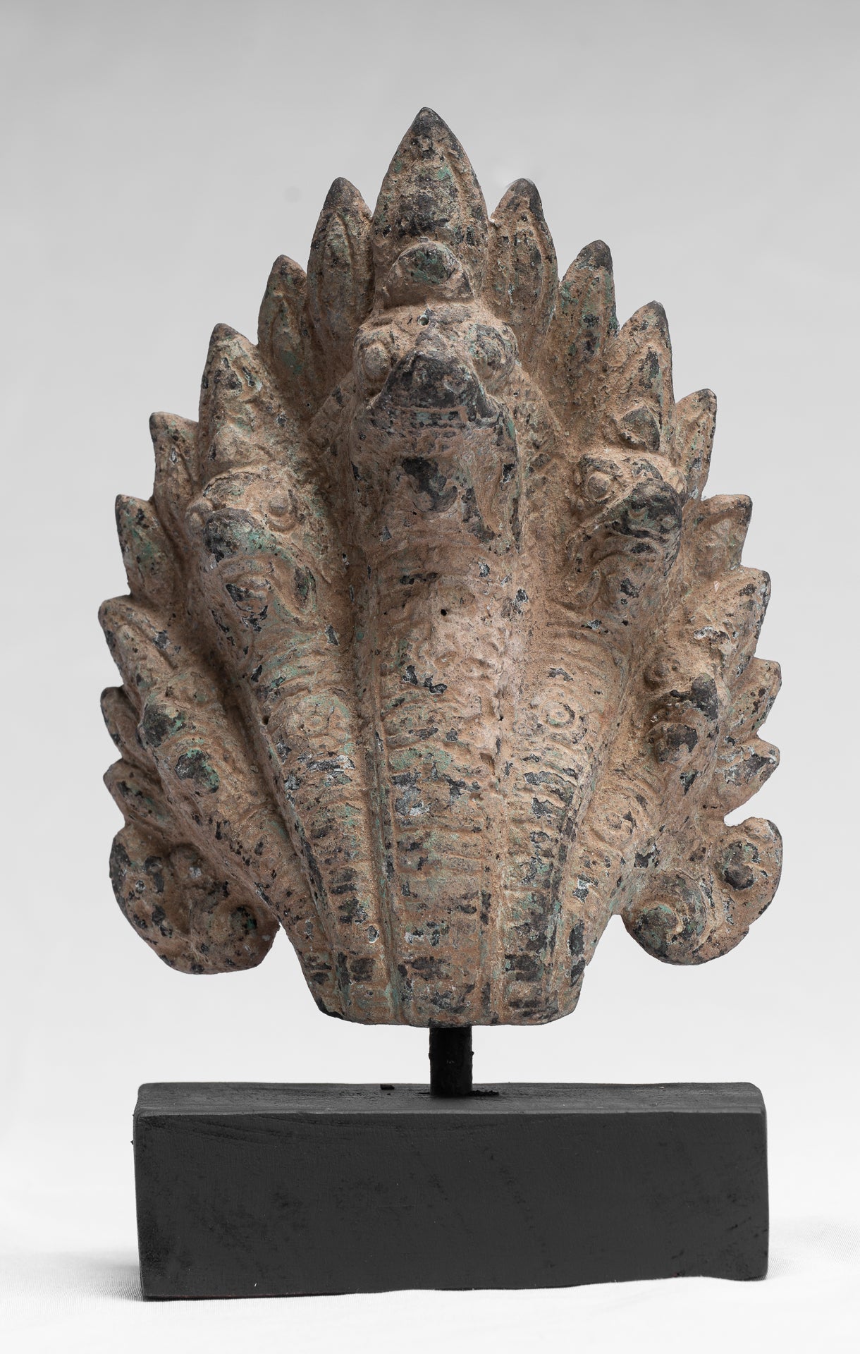 Statua Naga - Antique Khmer Style Bronzo protettivo Naga, serpente o statua a serpente - 24 cm/10 "