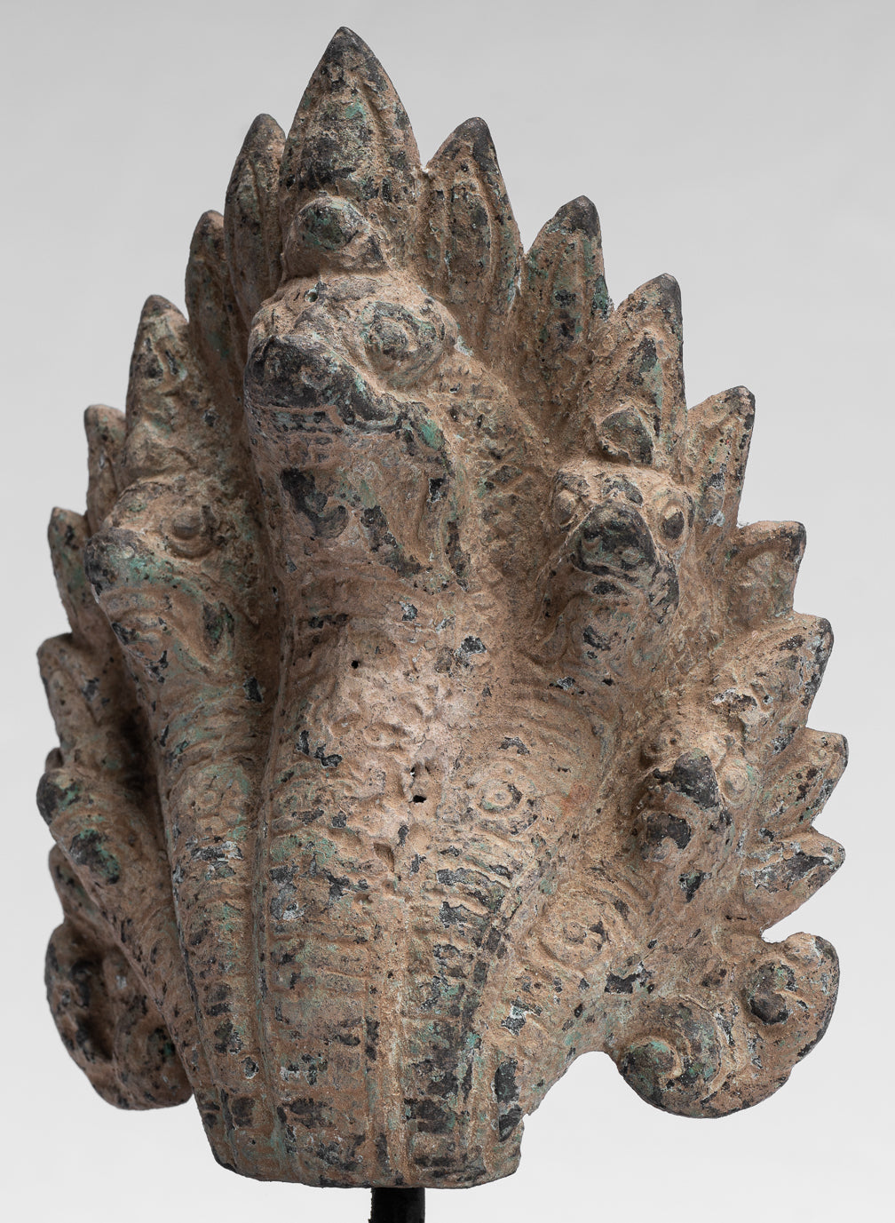 Statua Naga - Antique Khmer Style Bronzo protettivo Naga, serpente o statua a serpente - 24 cm/10 "